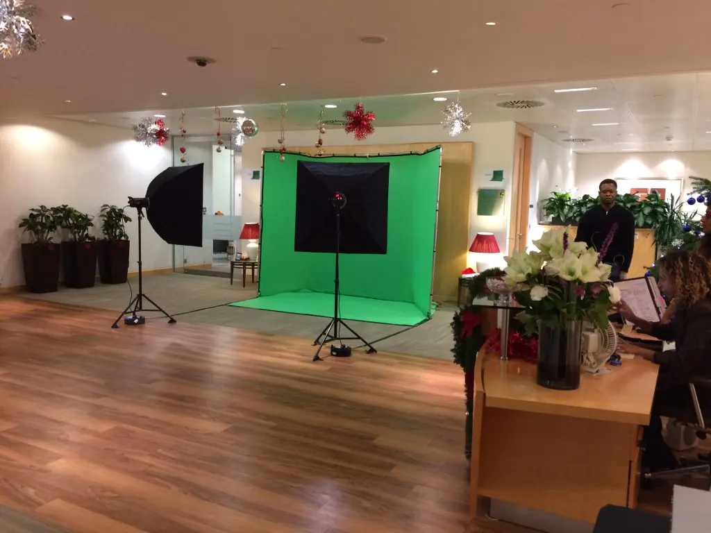 Mobile green screen studio set up at a London venue