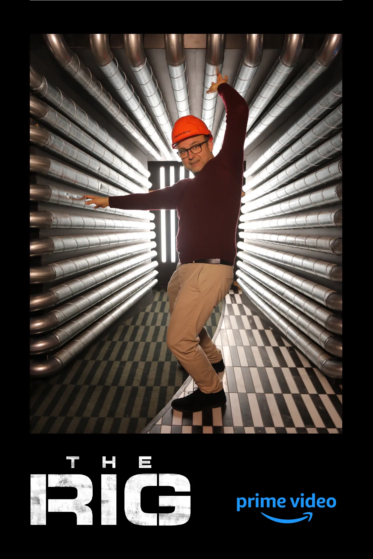 Guest posing on the branded set at the Amazon Prime Video launch of The Rig in Edinburgh