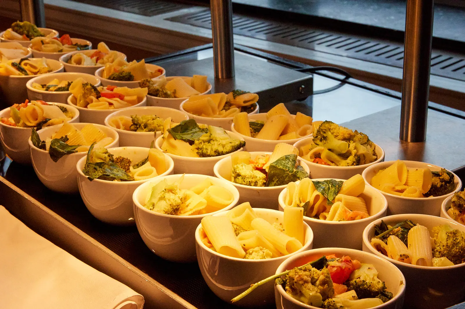 Bowl-food buffet lunch served at a corporate conference