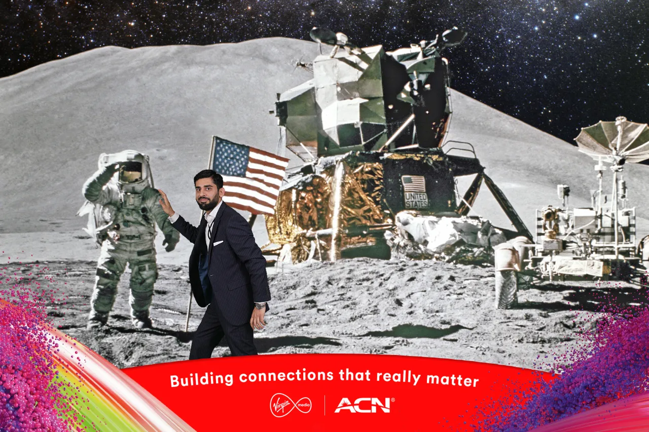 Guest composited onto the moon landing at a Virgin Media and ACN event
