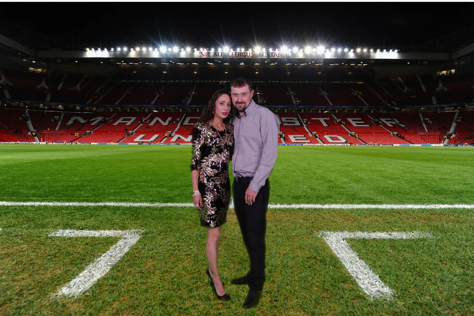 Guests composited pitch-side at Old Trafford with green screen stadium backdrops